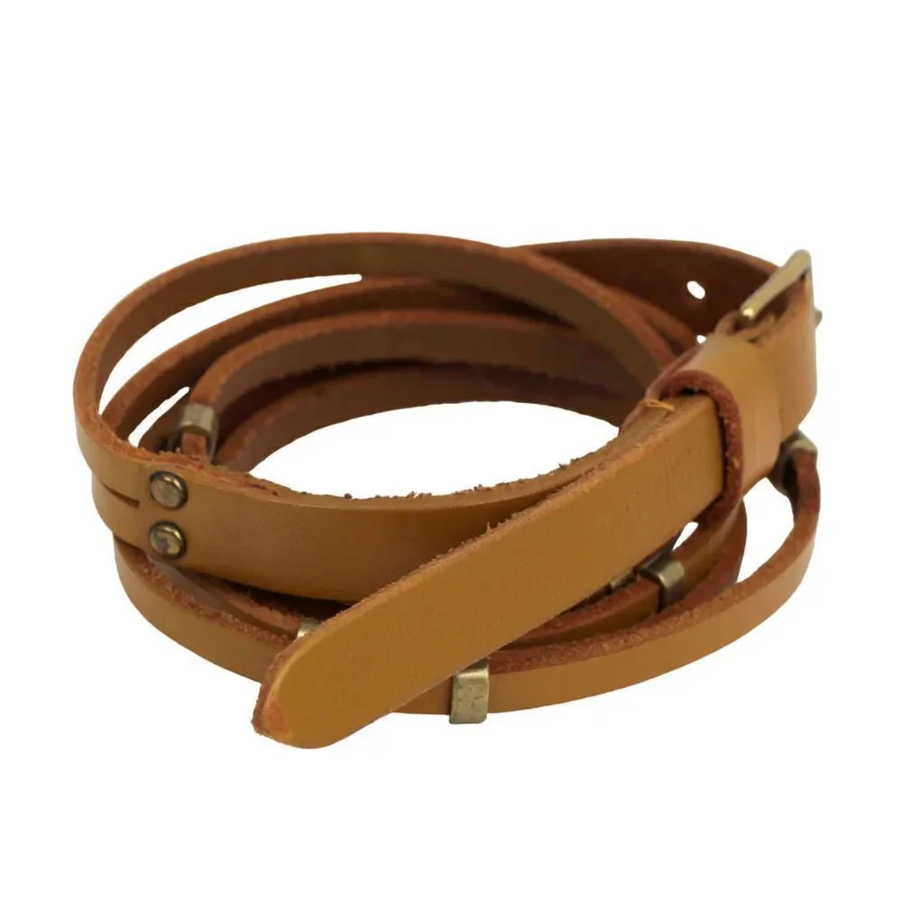 SKINNY STRIPS STUDS BROWN GENUINE LEATHER 0.5